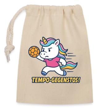 Tempo Gegenstos Einhorn Handball Angriff - Verschließbarer Geschenkbeutel aus Baumwolle (14x20cm) - Natur - Vorne