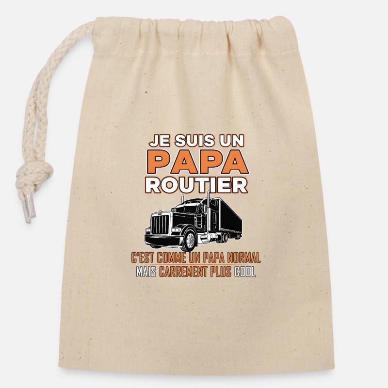 Papa routier plus cool - Sac cadeau en coton avec cordon (14 x 20 cm) - nature