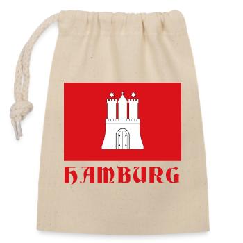 Hamburg castle icon on red background - Closable cotton gift bag (14x20cm) - nature - Front
