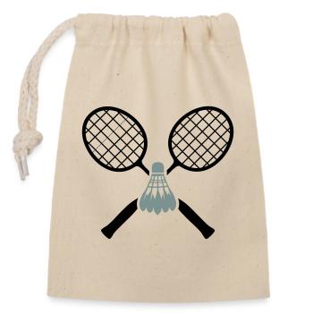 Badminton Logo – Crossed Rackets & Badminton - Closable cotton gift bag (14x20cm) - nature - Front