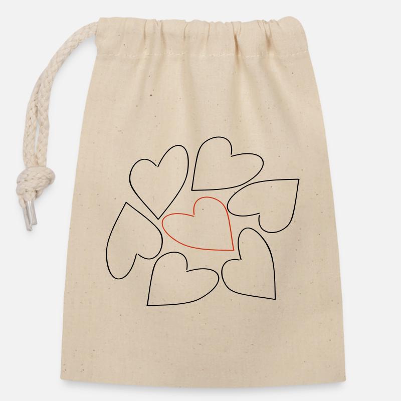 Herzen / Cœurs - Sac cadeau en coton avec cordon (14 x 20 cm) - nature