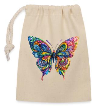 Bunter Farbenschmetterling - Verschließbarer Geschenkbeutel aus Baumwolle (14x20cm) - Natur - Vorne