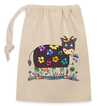 Cow - Closable cotton gift bag (14x20cm) - nature - Front