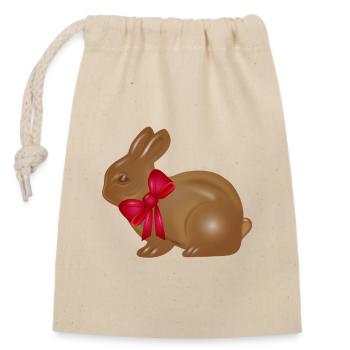 Schokoladen-Osterhase mit roter Schleife Motiv - Verschließbarer Geschenkbeutel aus Baumwolle (14x20cm) - Natur - Vorne