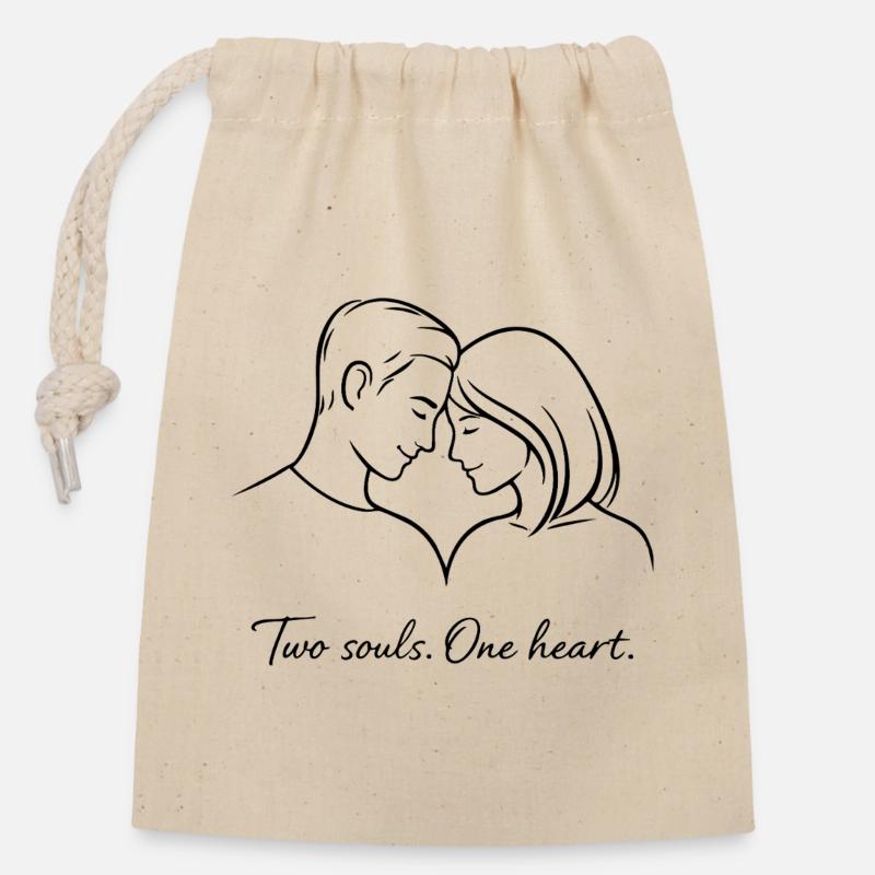 Two souls, one heart - Closable cotton gift bag (14x20cm) - nature