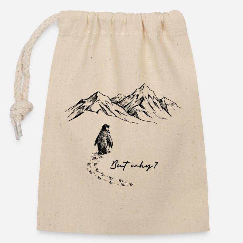 But why? Pinguin Meme Antarktis Schnee Spuren Eis - Verschließbarer Geschenkbeutel aus Baumwolle (14x20cm) - Natur