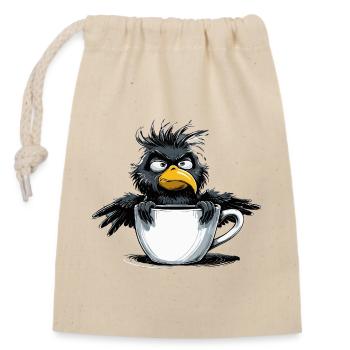 Morning grouch coffee no desire raven bad mood - Closable cotton gift bag (14x20cm) - nature - Front
