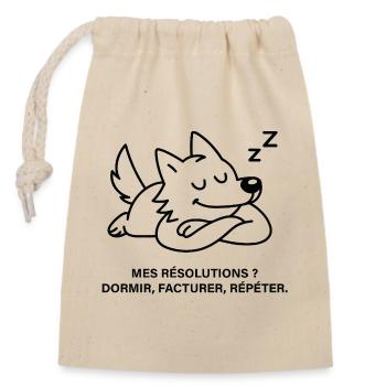 Loup Somnolent et Résolutions de Pause - Sac cadeau en coton avec cordon (14 x 20 cm) - nature - Devant