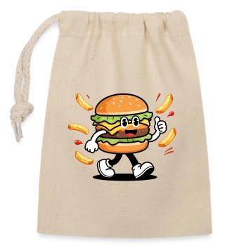 Energiegeladener und gourmetischer Cartoon-Burger - Verschließbarer Geschenkbeutel aus Baumwolle (14x20cm) - Natur - Vorne