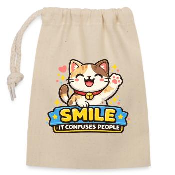 Smiling Cat Confused People - Closable cotton gift bag (14x20cm) - nature - Front