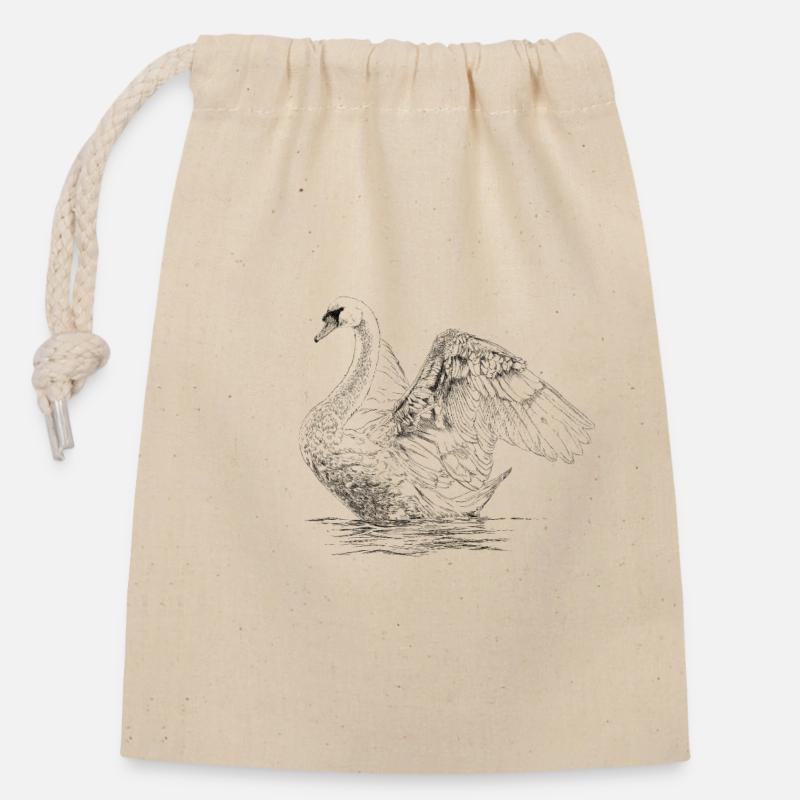 Schwan - Verschließbarer Geschenkbeutel aus Baumwolle (14x20cm) - Natur