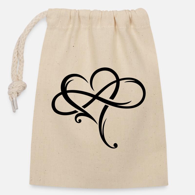 Signe de l'infini Amour infini Amour infini Amour - Sac cadeau en coton avec cordon (14 x 20 cm) - nature