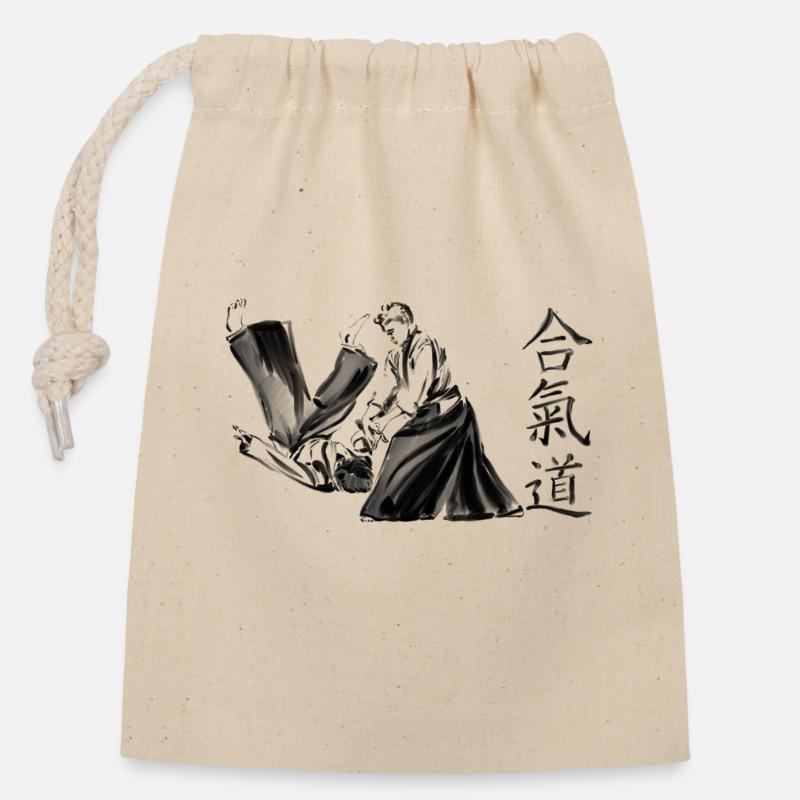 aikido - Sac cadeau en coton avec cordon (14 x 20 cm) - nature
