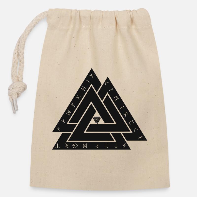 Valknut symbole viking - Sac cadeau en coton avec cordon (14 x 20 cm) - nature
