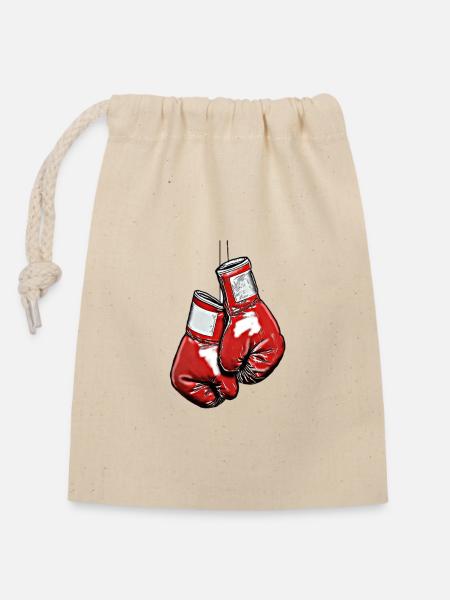 Rote Boxhandschuhe – Kraftvolle Silhouette - Verschließbarer Geschenkbeutel aus Baumwolle (14x20cm) - Natur