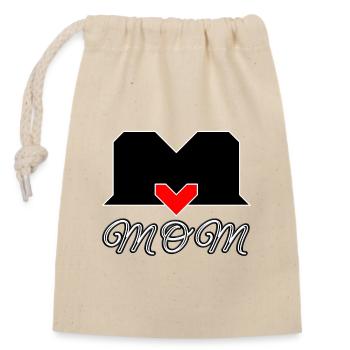 Heartfelt Mother's Day design with love MOM - Closable cotton gift bag (14x20cm) - nature - Front