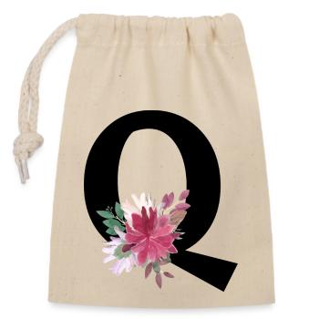Lettre q floral - Sac cadeau en coton avec cordon (14 x 20 cm) - nature - Devant