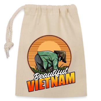 Vietnam Viet Bauern Reisfeld Flagge I Geschenk - Verschließbarer Geschenkbeutel aus Baumwolle (14x20cm) - Natur - Vorne