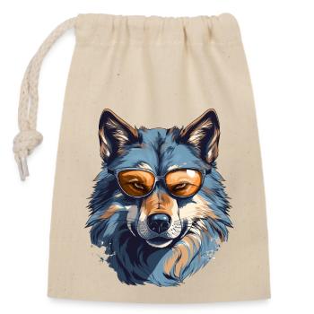 Gray wolf in street style | Wolf lovers - Closable cotton gift bag (14x20cm) - nature - Front