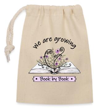 Des fleurs roses poussent à livre ouvert avec citation - Sac cadeau en coton avec cordon (14 x 20 cm) - nature - Devant