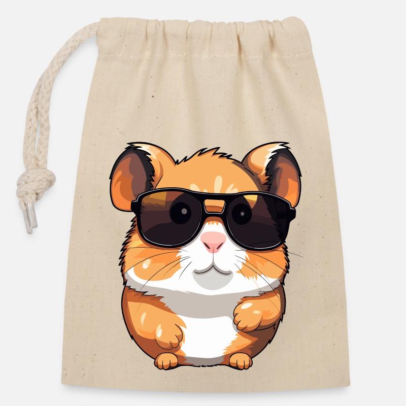 Mignon hamster avec des lunettes de soleil - Sac cadeau en coton avec cordon (14 x 20 cm) - nature