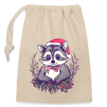 Weihnachtlicher Waschbär_Vintage - Verschließbarer Geschenkbeutel aus Baumwolle (14x20cm) - Natur - Vorne