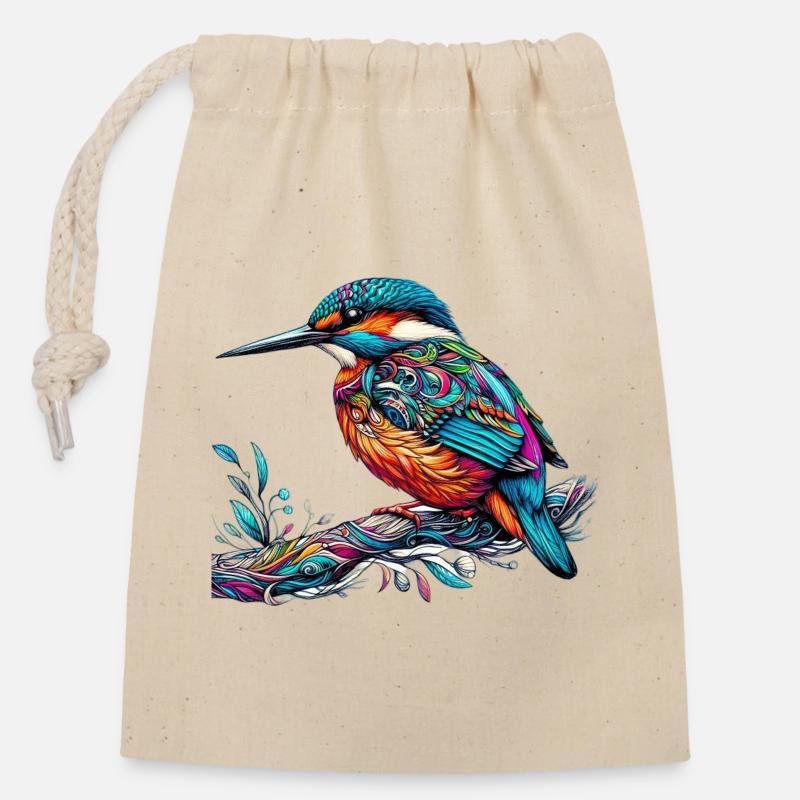 Eisvogel - Verschließbarer Geschenkbeutel aus Baumwolle (14x20cm) - Natur