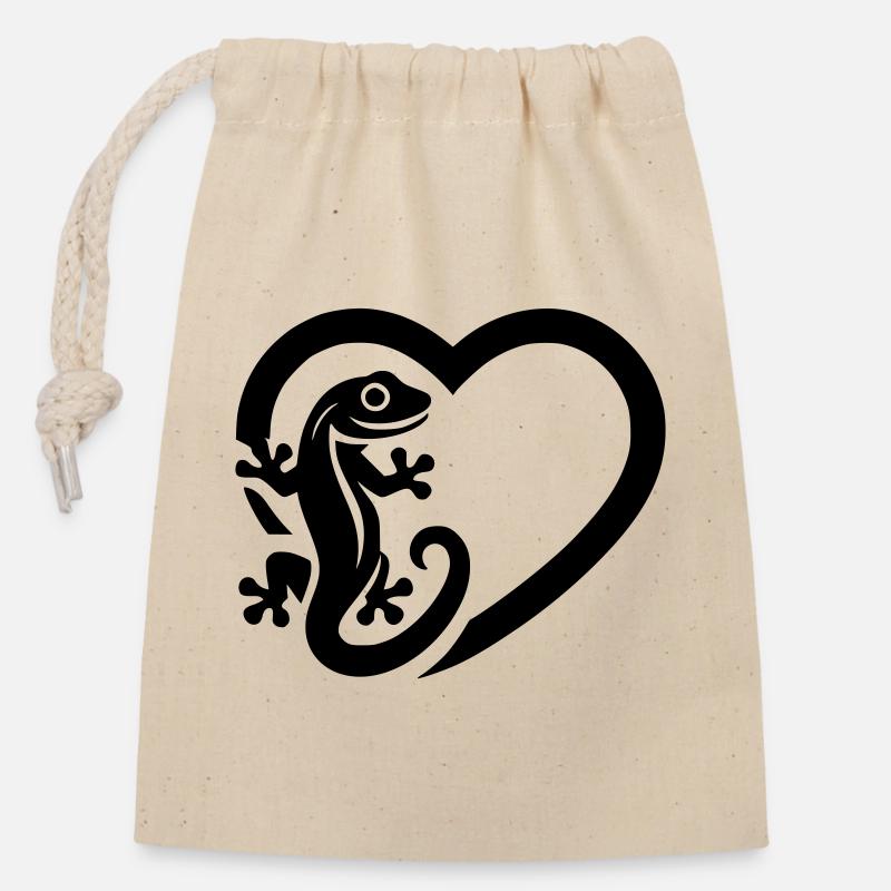 Gecko Love - Closable cotton gift bag (14x20cm) - nature