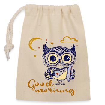 good morning, owl - Closable cotton gift bag (14x20cm) - nature - Front