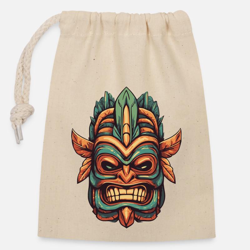 Tiki mask - Closable cotton gift bag (14x20cm) - nature