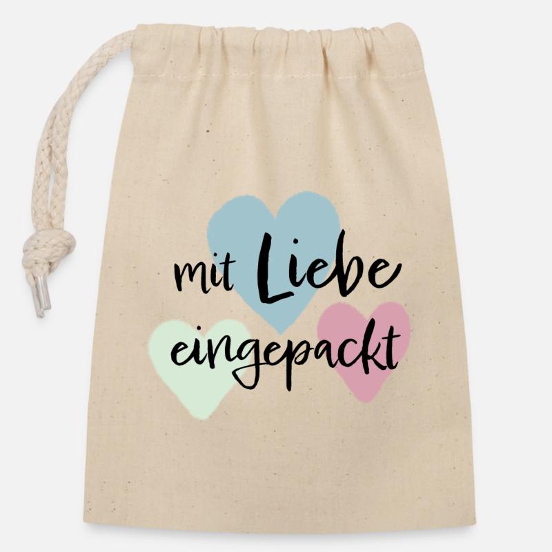 Mit liebe eingepackt - Verschließbarer Geschenkbeutel aus Baumwolle (14x20cm) - Natur