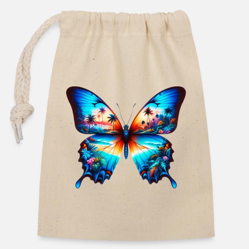 Butterfly - Closable cotton gift bag (14x20cm) - nature