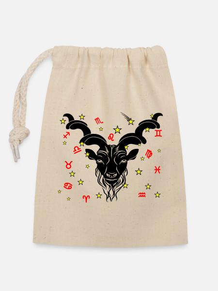 Sternzeichen Stern Logo Steinbock - Verschließbarer Geschenkbeutel aus Baumwolle (14x20cm) - Natur