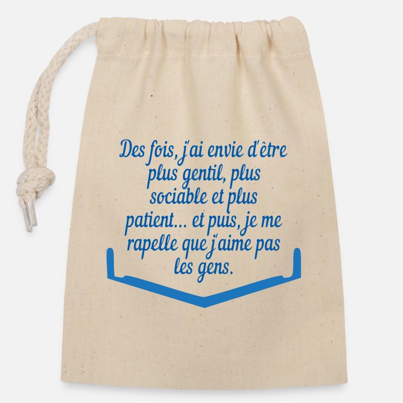 j'aime pas les gens - Sac cadeau en coton avec cordon (14 x 20 cm) - nature