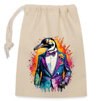 Pinguin im Anzug - Verschließbarer Geschenkbeutel aus Baumwolle (14x20cm) - Natur - Vorne