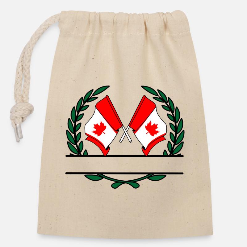Bannière de couronne de laurier de Drapeaux Canada - Sac cadeau en coton avec cordon (14 x 20 cm) - nature