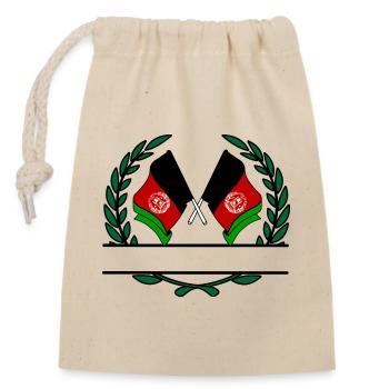 Fahnen: Afghanistan-Lorbeerkranz-Banner - Verschließbarer Geschenkbeutel aus Baumwolle (14x20cm) - Natur - Vorne