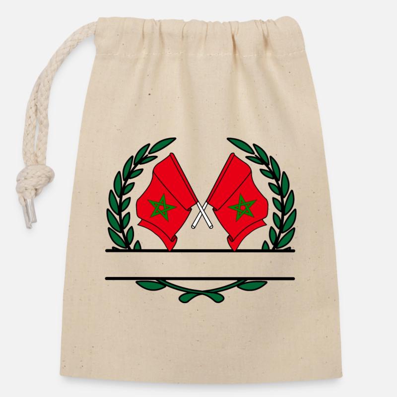 Drapeaux Maroc couronne de laurier bannière - Sac cadeau en coton avec cordon (14 x 20 cm) - nature