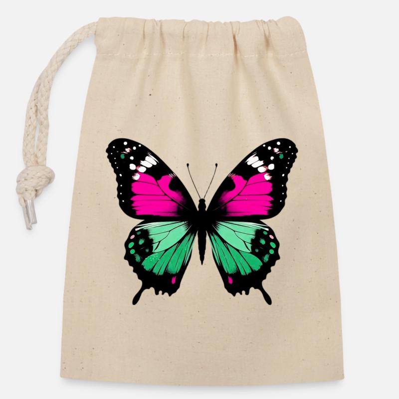 Schmetterling - Verschließbarer Geschenkbeutel aus Baumwolle (14x20cm) - Natur