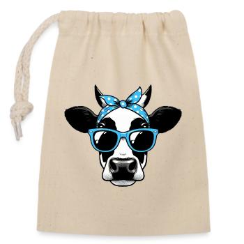 Vache avec lunettes de soleil - Sac cadeau en coton avec cordon (14 x 20 cm) - nature - Devant