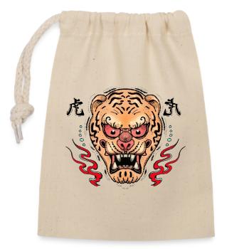 Illustration du masque Tiger Oni - Sac cadeau en coton avec cordon (14 x 20 cm) - nature - Devant