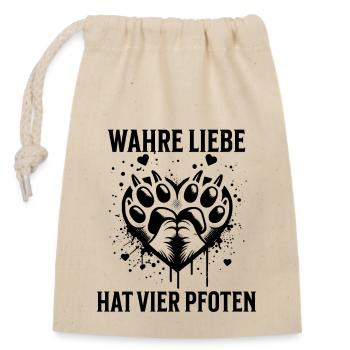 Wahre Liebe Hat Vier Pfoten - Verschließbarer Geschenkbeutel aus Baumwolle (14x20cm) - Natur - Vorne