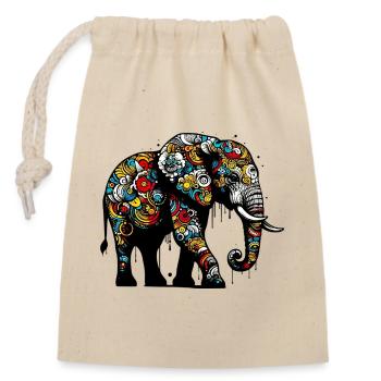 Éléphant - Sac cadeau en coton avec cordon (14 x 20 cm) - nature - Devant