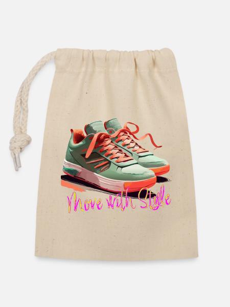 Move with Style Sneakers - Verschließbarer Geschenkbeutel aus Baumwolle (14x20cm) - Natur