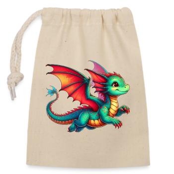 Drache - Verschließbarer Geschenkbeutel aus Baumwolle (14x20cm) - Natur - Vorne