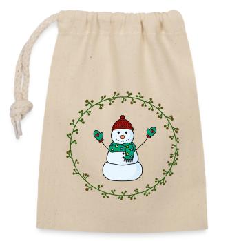 Schneemann - happy winter - Verschließbarer Geschenkbeutel aus Baumwolle (14x20cm) - Natur - Vorne