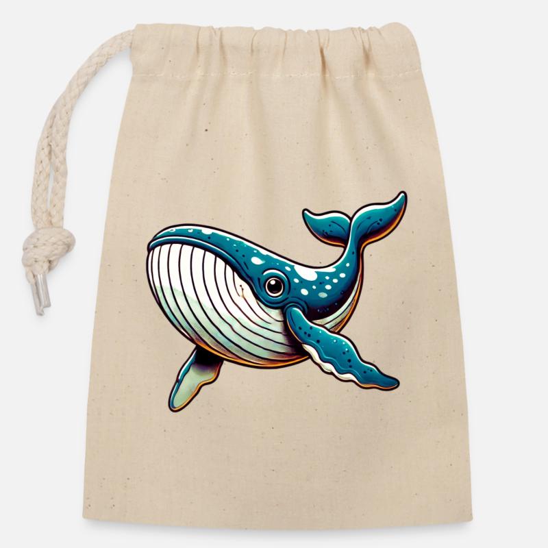 Baleine - Sac cadeau en coton avec cordon (14 x 20 cm) - nature