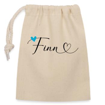 Finn Name Vorname Kalligrafieherz - Verschließbarer Geschenkbeutel aus Baumwolle (14x20cm) - Natur - Vorne