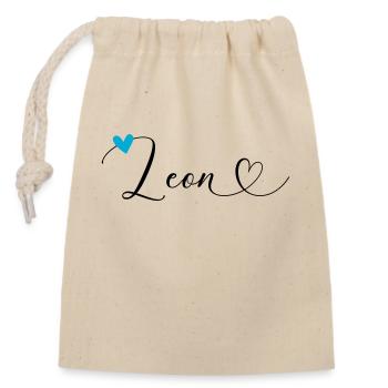 Leon Nom Prénom Calligraphie Coeur - Sac cadeau en coton avec cordon (14 x 20 cm) - nature - Devant