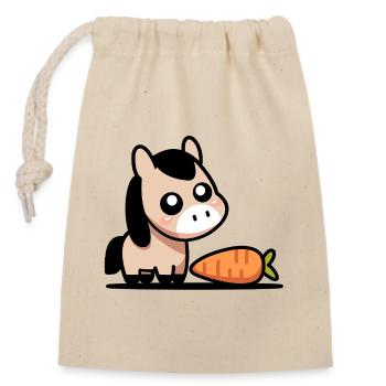 Horse with carrot - Closable cotton gift bag (14x20cm) - nature - Front
